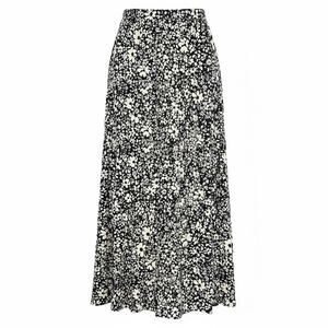 Vero Moda Maxi Slit Skirt Women L Black White Floral Print with Pockets